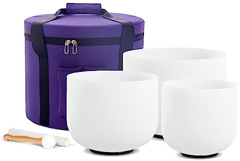 Hye-eun Kristall-Klangschalen, 15,2 - 25,4 cm, Set mit 3 Stück, 25,4 cm C, 20,3 cm, F 15,2 cm, A, 432 Hz, Meditations-Yoga-Schalen mit Tragetasche, Klangbad, Gleichgewichtstherapie