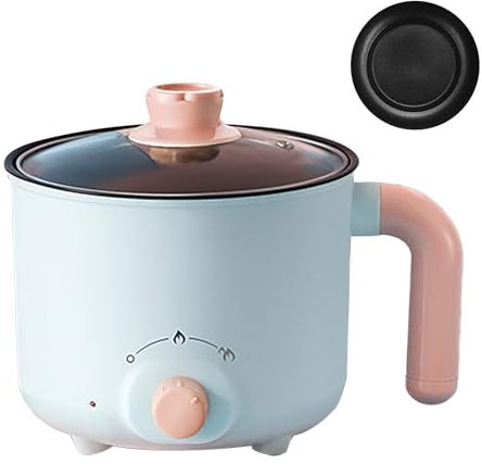 Hot Pot Electric, Elektrischer Kochtopf Mit Dampfgarer, Ramenkocher, Schnellnudelkocher, Antihaftbeschichteter Mini-Elektrokocher Für Eiernudelsuppe, Brei(Silver inner liner)