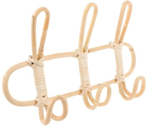IMIKEYA Wandhakenleiste aus Rattan in Khaki Handgefertigter Handtuchhalter und Kleiderhaken mit 3 Haken Wandmontiert für Effiziente Aufbewahrung im Badezimmer Vintage Stil mit Natürlichem