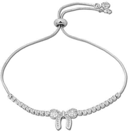 Yowivon Silberne Schleifenarmbänder für Frauen, Zierliches Cubic-Zirkonia-Armband, Fleckenfreies verstellbares Bolo-Armband, Modeschmuck Geschenke für Bräute, Brautjungfern und Damen