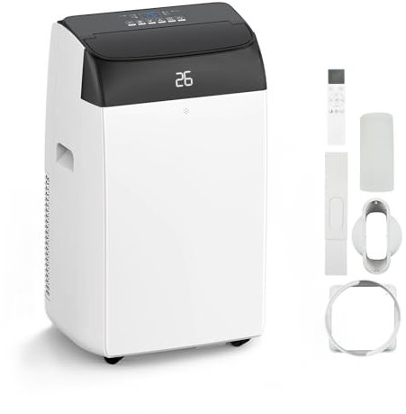 Portable Air Conditioner 12000 BTUs 4 In1 Air Conditioner, Dehumidifier 45L/Day, Heating, Cooler, Fan With 3 Speeds, Digital Display & Remote Control, 24 Hours Timer for Homes Rooms [Energy Class A]