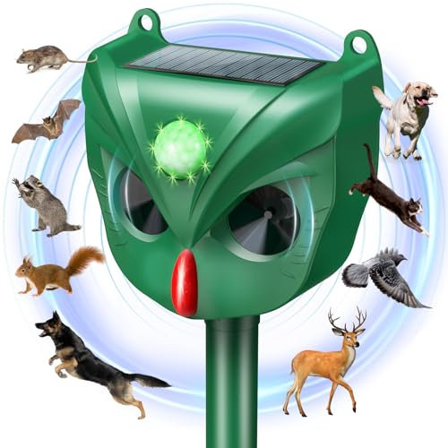 Cat Repellent for Garden, 5 Modes Ultrasonic Animal Repellent, Solar Powered Waterproof Outdoor Animal Repeller, Garden Cat Deterrent with Motion Sensor & Flashing Light for Fox Cat Dog Farm Yard