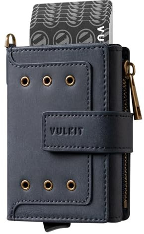 VULKIT Portefeuille Homme et 10 Porte-Cartes Bancaire Blocage RFID, Portefeuille Cuir Minimaliste avec Compartiment à Billets et Poche à Monnaie, Boîte Cadeau, Bleu