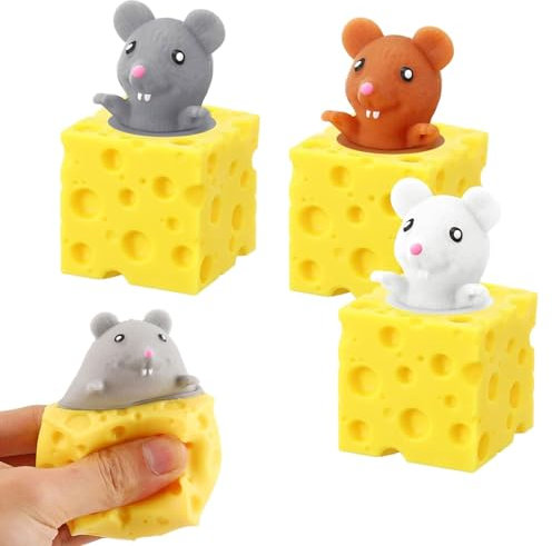 JINJUMEI 3 Stücke Käse Mäuse Tassen Tier Anti Stress Spielzeug, Simulation Mäuse Stressabbau Spielzeug, Quetschspielzeug Mäuse Stressabbau Spielzeug für Angstzustände, Sensorische, Lustige Spiele
