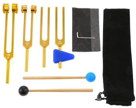 VENEKA Stimmgabel 128 Hz 256 Hz 512 Hz 528 Hz Set für Klangheilung, Musikinstrument, Therapie, Klangvibrationswerkzeuge, Langlebig, Einfach zu Bedienen, Gold