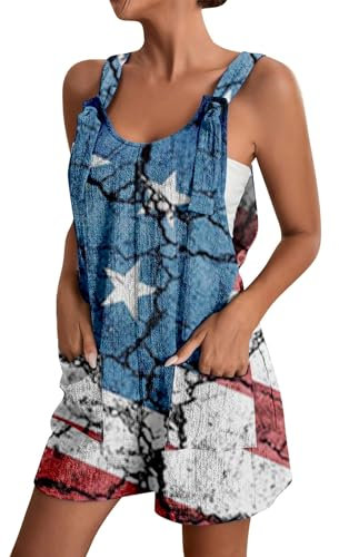 Generisch Salopette en jean pour femme enceinte - Combinaison avec drapeau américain - Short tendance sans manches - Sexy - Grenouillère de festival - Combinaison de yoga - Coton (bleu, XXXL), bleu,