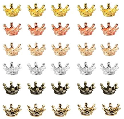 30 Stück Kleine Kronen Goldene,6 Farben Mini Deko Krone zum Basteln DIY Krone Schmuck Charms für Torte,Vintage Crowns für Armband Anhänger Perlen Krönchen,Sorgenwürmchen Flügel Zubehör,Kunsthandwerk