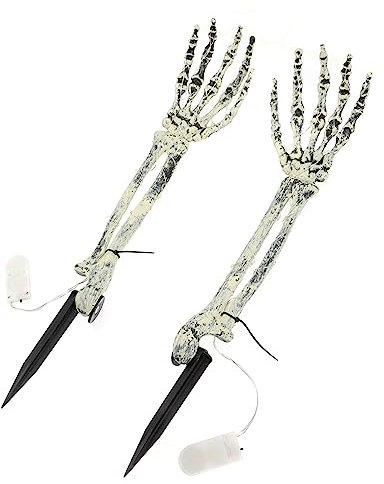 IWOWHERO 2 Stück Gartenstecker Kunststoff Weiß Halloween Skelett Hände