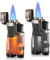 2 Pack Triple Jet Flame Lighter, Windproof and Gas Refillable, Butane Torch Lighter for BBQ, Camping, Outdoor and Candles, Gifts for Him Men (Without Gas) (Black & Orange)