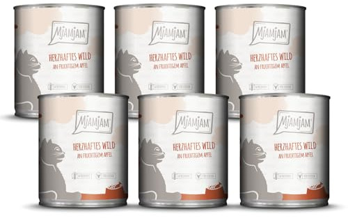 MjAMjAM - Premium Nassfutter für Katzen - herzhaftes Wild an fruchtigem Apfel, 6er Pack (6x800g), getreidefrei