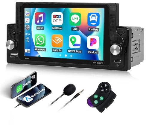 CAMECHO Autoradio 1 DIN Bluetooth con CarPlay & Android Auto, con schermo 5,9 pollici Touchscreen Lettore, Mirror Link FM Radio/USB/Type-C/Microfono/Supporto telecomando