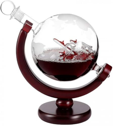 Mini World geätzter Globus-Dekanter Whiskey-Karaffe mit Halterrahmen für Wodka Schnaps, 850 ml