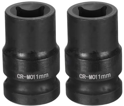 QUARKZMAN 2Pcs 4 Pointe Douille Carrée 1/2 Drive 11mm Douille à Choc Carrée Métrique CR-MO Douilles de Roue Standard Noircissantes Outil de Douille Pneumatique pour Réparation Automobile