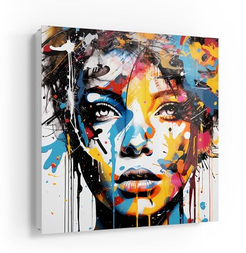 DEQOART Schlüsselkasten weiß | 30x30 cm | Motiv Gesicht der Kunst | Glas & Metall Schlüssel-Box | Schlüsselschrank mit 50 Haken + 2 Magnete | Moderne Design Box magnetisch & beschreibbar