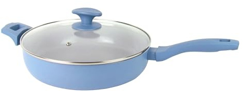 XL Schmorpfanne inkl. Glasdeckel Ø 28cm Keramische-Antihaftbeschichtung, Soft-Touch-Griff, für alle Herdarten auch Induktion (Pastellblau)