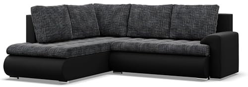 Mebligo - Ecksofa mit Schlaffunktion und 2 Bettkasten Schwarz + Schwarz 230x89x200 (BxHxT) FORESTA - Links Eckcouch, Sofas & Couches, Couch L Form, Cauchsofa, Sofa Wohnzimmer, Ecke Sofa