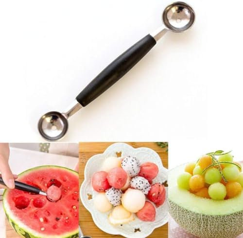 2 in 1 Stainless Steel Melon Ballers Scoop,Double-Sided Melon Baller Spoon,Suitable Watermelon Cantaloupe Ice Cream Comfortable Non-Slip Grip Kitchen Utensils and Gadgets,Fruit and Vegetable Tools