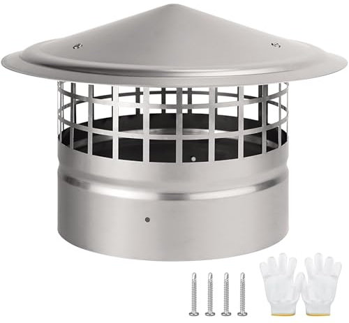 20,3 cm große Kegelschornsteinkappe mit Bildschirm, 20,3 cm rundes Dach, Regenkappe, Kamin, Holzofen, Rohr, Regenkappe, Kamin, Auspuff, Dachlüftungsabdeckung, Schutz, 304 Edelstahl, maximiert den