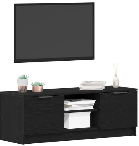 vidaXL TV Cabinet/Entertainment Unit - Black Oak Matte Finish - Engineered Wood w/Adjustable Shelves - Living Room Media Console - Medium Storage Solution