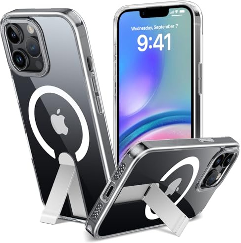Magnetkraft Hülle für iPhone 12 Pro Max/13 Pro Max mit Ständer, Transparent | Unsichtbarer Kickstand Handyhülle, Kompatibel mit MagSafe, Stoßfest Kratzfest Schutzhülle, Vergilbungsfrei