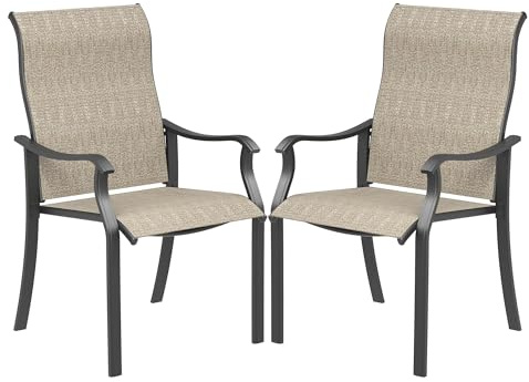 Amopatio Gartenstühle 2er Set, Hochlehner Stuhl mit Armlehne, Gartenstuhl Metall, Stuhl mit Armlehne, Stühle Wetterfest, Terrassenstühle, Gartensessel für Garten, Terrasse, Balkon, Braun