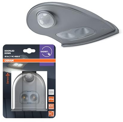 OSRAM Lámpara LED para puerta con sensor de movimiento, funciona con pilas, 4000 K, 40 lm, 0,95 W, IP54, color plata, para zonas de entrada y aplicaciones exteriores
