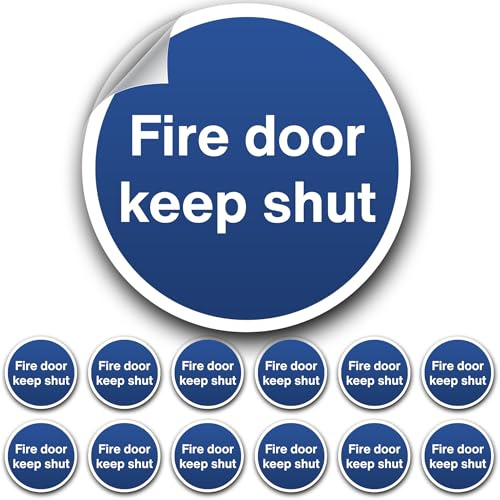 12x Fire Door Safety Signs BS-5499 Compliant Self Adhesive fire Door Keep Shut, 80mm Diameter, Made by Printkings