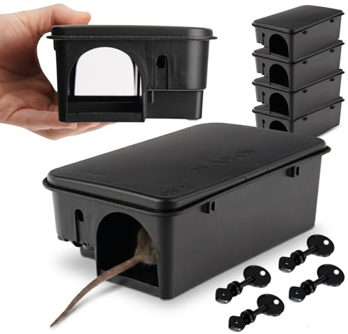 DETRAPS Portacebos para Ratas y Ratones con Llave, 4 Unidades | Portacebos de 23 × 13 × 7 cm con llave de seguridad. Compatibles con bloques, pasta y granulado. Cebo no incluido.