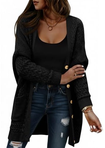 Saodimallsu Cardigan da donna, lungo, leggero, a maniche lunghe, aperto, in tinta unita, per il tempo libero, con tasca