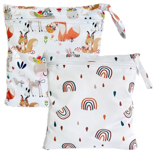 TRASUN Wetbag Kindergarten Nasstasche Windel Taschen Schwimmsachen Nassbeutel Nasse und Trocken Wickeltasche 2er Wasserdicht Waschbar Nassbeutel Organiser für Kleinkind