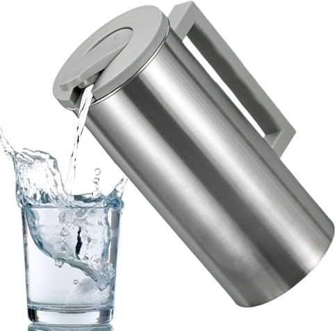 DAWCBVJQ Wasserkaraffe aus Metall, Karaffe mit Deckel und großem Fassungsvermögen aus Edelstahl, Behälter mit rutschfestem Griff für kalte und heiße Getränke wie Bier, Kaffee oder