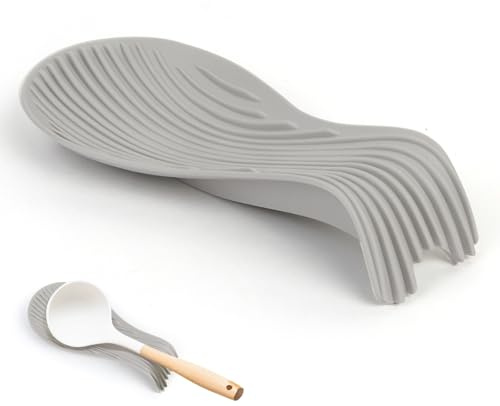 Grey Spoon Rest Silicone, Non-Slip Spoon Holder Utensil Rest, Spatula Reats for Kitchen Counter, Heat Resistant Dishwasher Safe