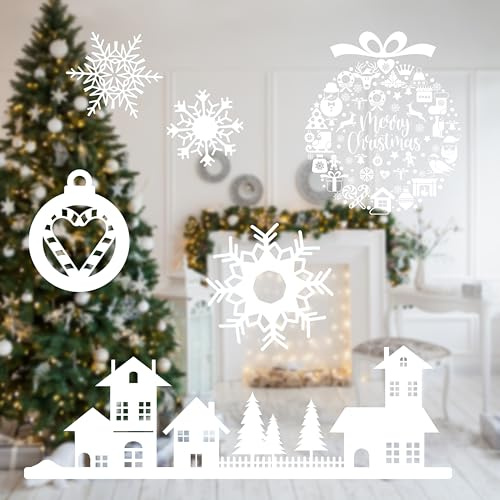 Nordstern Fensterbilder Weihnachten 275 Sticker - Statisch haftende Winter Fensterdeko Aufkleber - Fenster Weihnachtsdeko mit Schneeflocken und Motiven für Innen