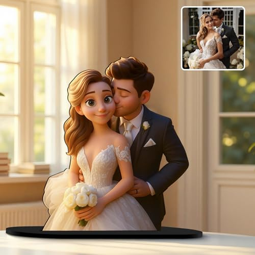 HCLRIU Personalisierte Cartoon-Foto-Ornamente, individuelle Cartoon-Figuren-Fotoständer, Dekorationen für Büro/Zuhause, Geburtstags- und Weihnachtsgeschenke, geeignet für Familien/Paare/Freunde