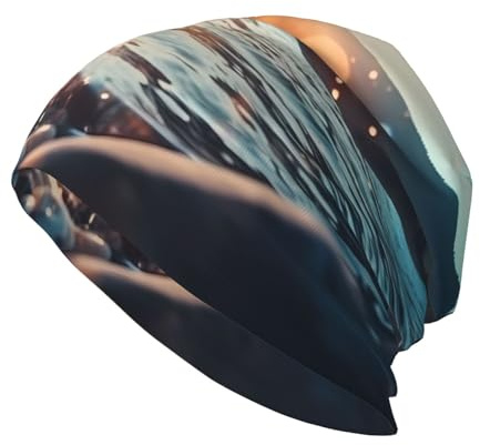 BROLEO Sunset Stream Prints Erwachsene Strickmütze Casual Bean Cap Elastische Krempe Hut Unisex Schwarz