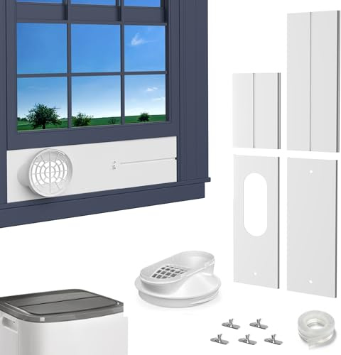 Cestluck Portable AC Window Vent Kit with Coupler Fits 5.1 & 5.9 Hose | Adjustable Length 17-56 Strong Sealing for All Sliding Window, Universal Portable Air Conditioner Kit with 4 Upgrade Plates