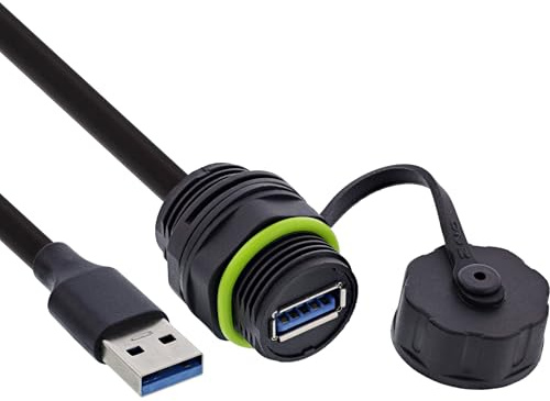 Inline USB-A-Kabelkupplung, IP68 geschützt, geschirmt, USB-A Buchse zu Stecker, 50 cm Kabel integriert, wetterfeste USB-Verbindung für Technik & Outdoor, 69927S