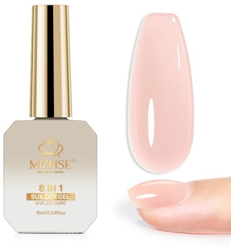 MIZHSE Builder Gel in a Bottle, 8-in-1 Nail Builder Gel Pink, UV Gels for Nails Extension Hardener Strengthener Nails Glue, Light Pink, 16ml