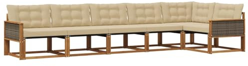 vidaXL Outdoor-Sofagarnitur mit Kissen 6 pcs Natur und Beige, Garten, modernes Outdoor-Sofa-Set, wetterfest, Bequeme Lounge, langlebige Möbel, Akazienholz-Design