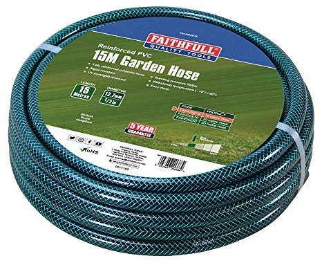Faithfull 15M (49ft) Reinforced Hose 12.7mm (1/2 inch) Diameter – PVC Garden Hose Pipe
