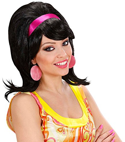 NET TOYS Schwarze 50er 60er Jahre Perücke für Damen Langhaarperücke Damenperücke Faschingsperücke Karnevalsperücke schwarz, Einheitsgröße, Kunsthaar