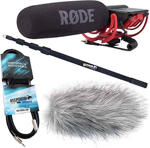 Rode Videomic Rycote + Canne sonore Keepdrum 3 m + protection contre le vent + mini jack 3 m