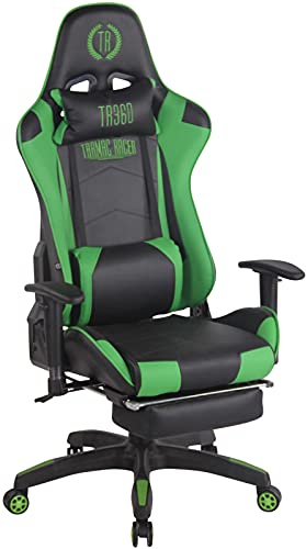 CLP Gaming Bürostuhl Turbo I Höhenverstellbarer Schreibtischstuhl Mit Fußablage, Farbe:schwarz/grün, Material:Kunstleder