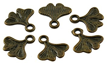 Vintageparts 12 Ginkgo Anhänger in antik Bronze, DIY-Schmuck