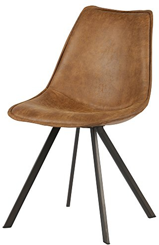 WOOOD Swen Esszimmerstühle Cognac - 2er Set Esstisch Stühle aus PU-Leder Küchenstuhl mit Rückenlehne