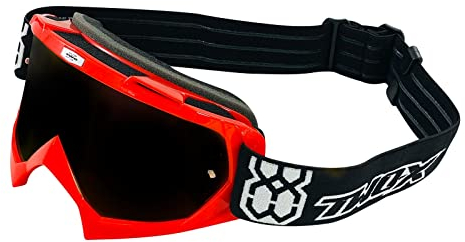TWO-X Cross-Brille - Motocross-Brille mit getöntem schwarzen Glas - Kratzfeste Motorrad-Brille - Enduro & Downhill Schutz-Brille - Modell Race - Rot