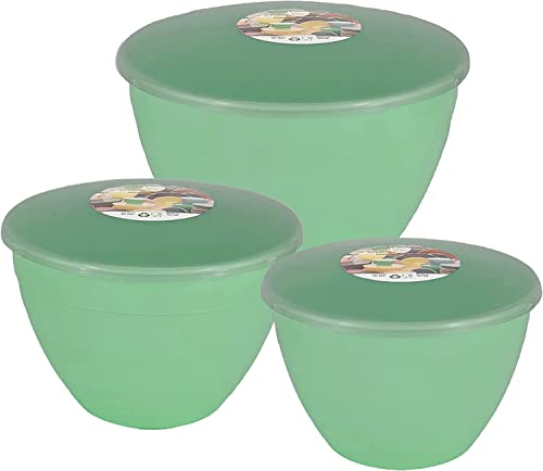 Just Pudding Basins 3 Larger Bowl Sizes and Lids in 1 Set, 1x 1.5 pint (850ml), 1x 2 pint (1.14lt), 1x 3 pint (1.71lt) Green