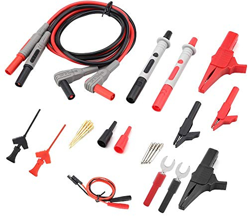 Akozon Elektronisches Messkabel-Kit P1260D Messleitungen mit Krokodilklemmen Auswechselbare Messspitzen Bananenstecker Kabelklemme Auswechselbare Sonden-Messleitungssätze Für Multimeter Oszilloskop