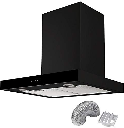 Cookology Designer Box Cooker Hood, Touch Control T Shaped Kitchen Extractor Fan & Ducting Kit (60cm, Black)