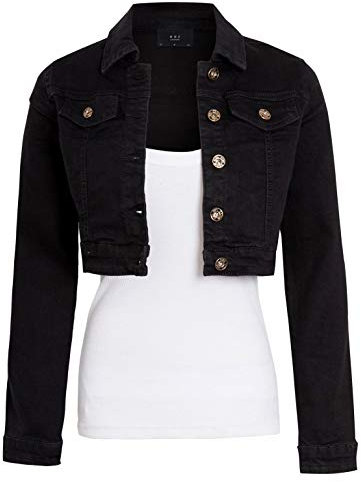 SS7 Womens Crop Stretch Fitted Denim Jacket Black